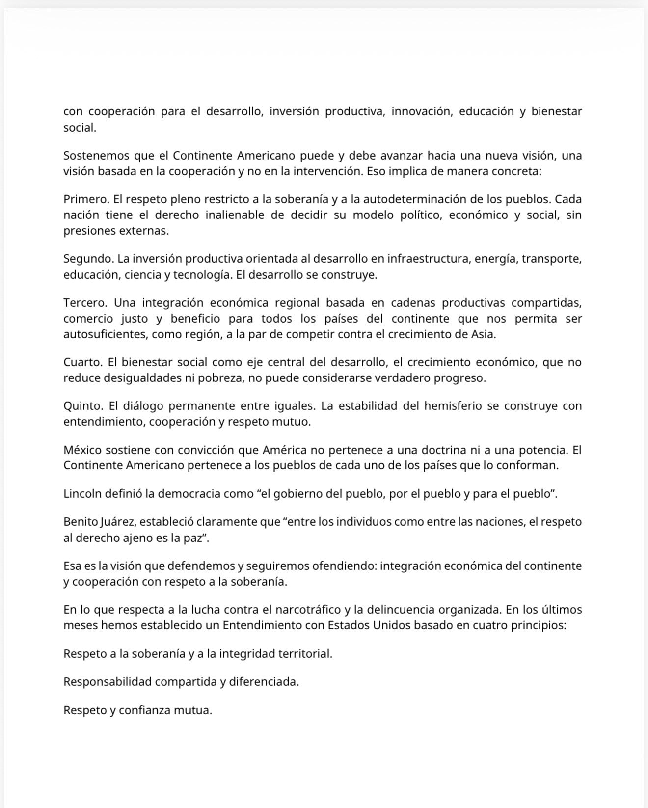 Claudia Sheinbaum lee el posicionamiento de México sobre lo acontecido en Venezuela
