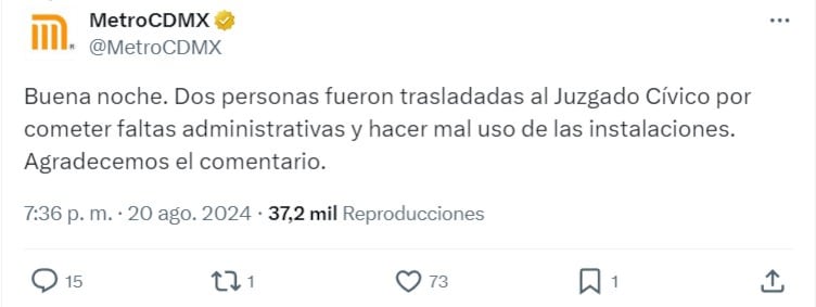 Metro CDMX sobre empleados de Movistar