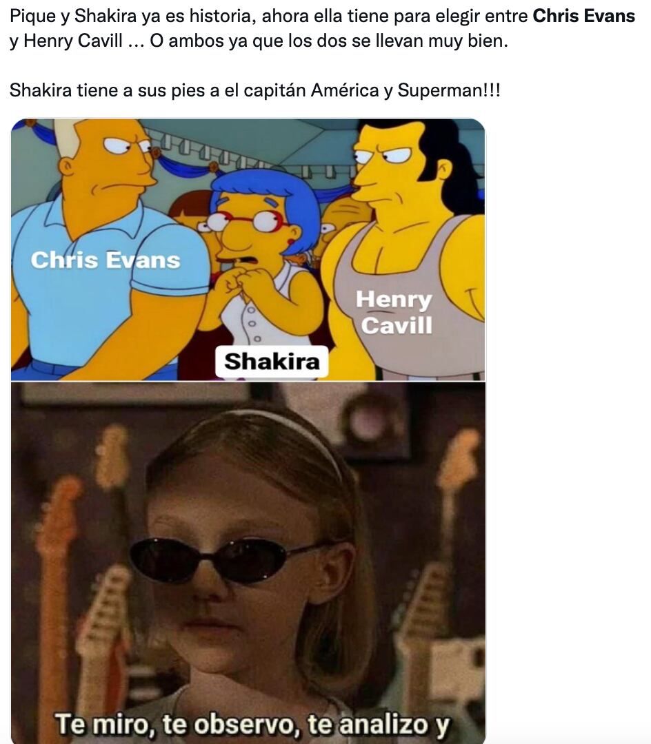 Usuarios quieren que Shakira elija entre Henry Cavill y Chris Evans
