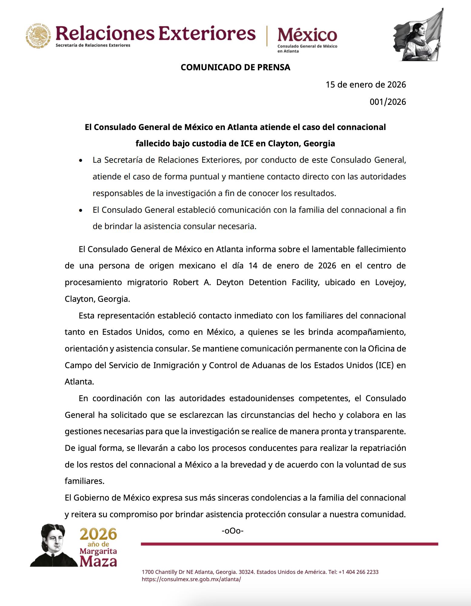 SRE exige esclarecer la muerte de un mexicano bajo custodia del ICE