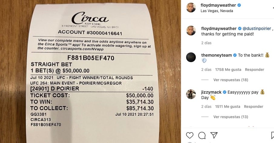 Mayweather apostó a victoria de Poirier sobre McGregor