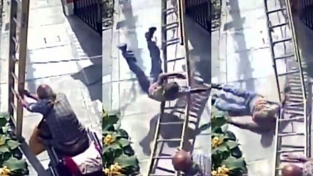 Un anciano tiró la escalera en la que se sostenía un pintor.
