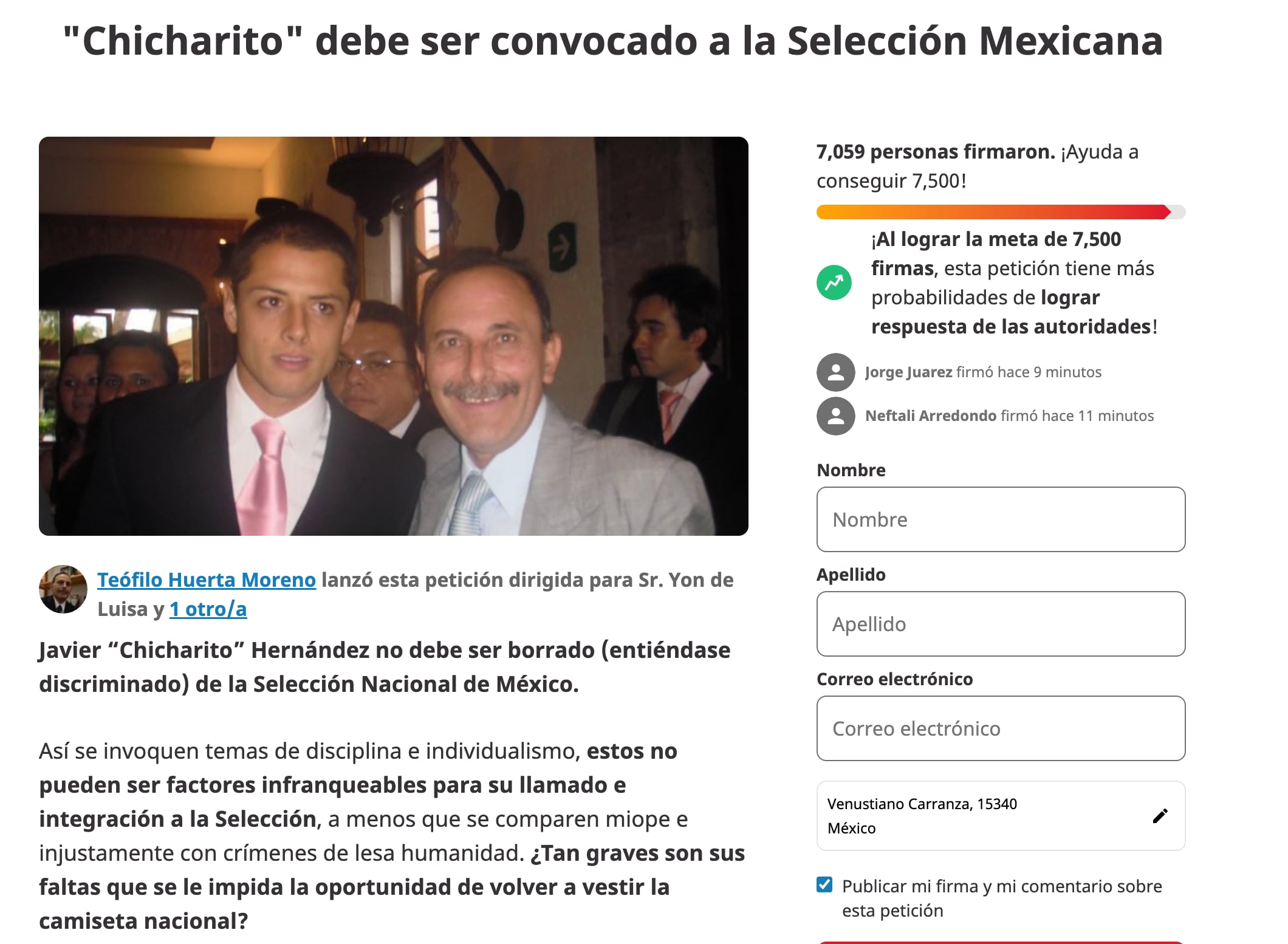 Chicharito en Change.org
