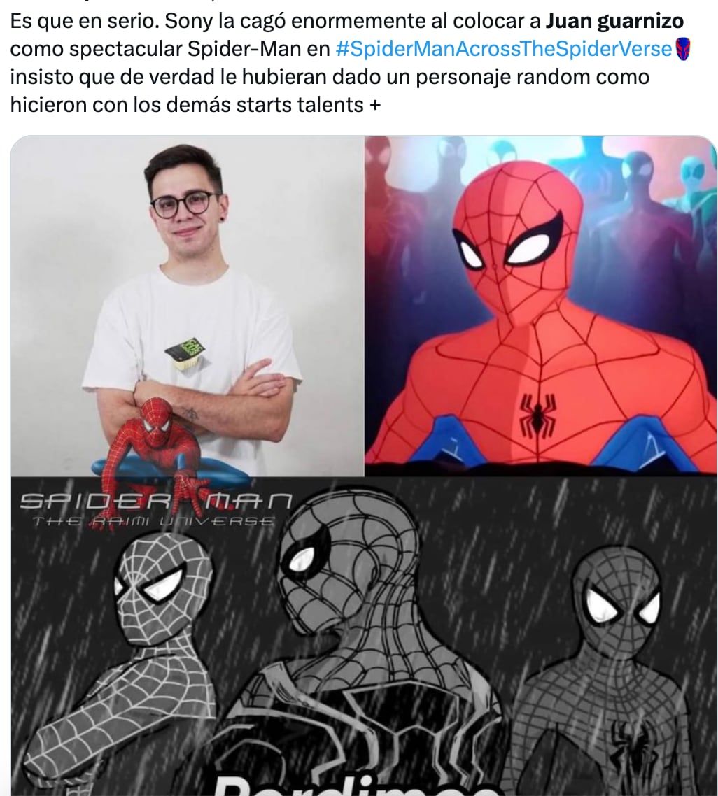 Memes se burlan de JuanSGuarnizo tras filtrarse su doblaje en Spider-Man: Across the Spider-Verse