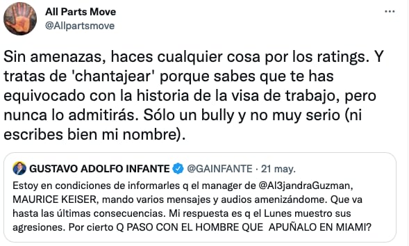 Manager de Alejandra Guzmán contra Gustavo Adolfo Infante.