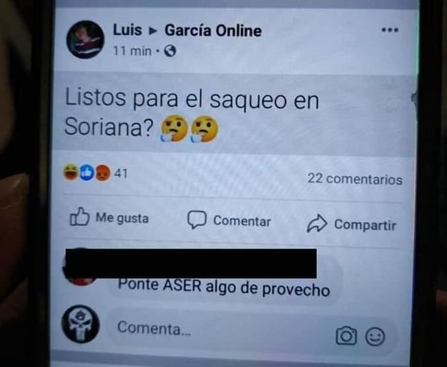 El llamado al saqueo quedó grabado en las redes sociales del detenido.