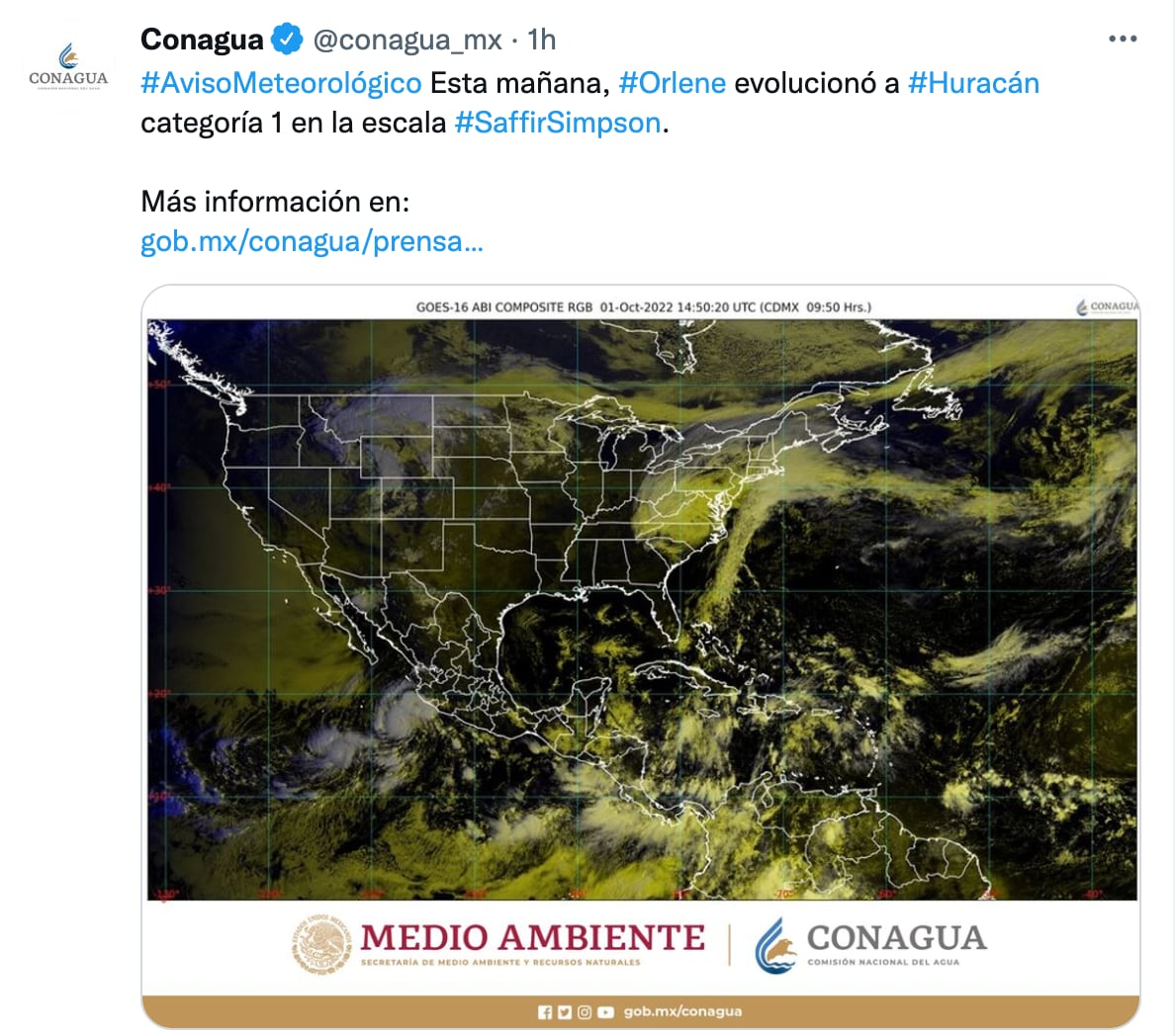 huracán orlene conagua