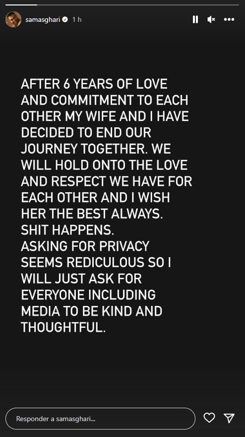 Sam Asghari confirmando que se separa de Britney Spears