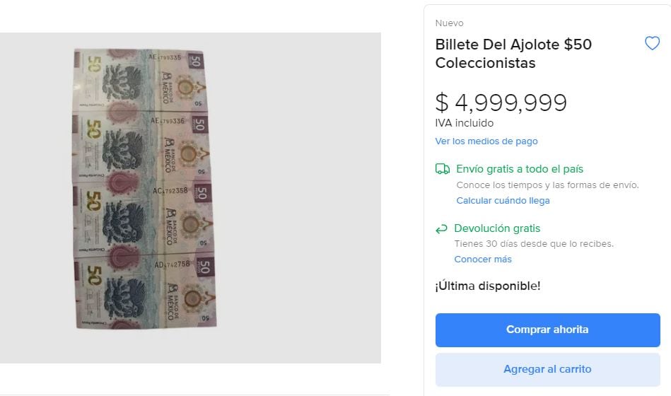 Billete de 50 es el más cotizado; por su ajolote especial se compra hasta por medio millón de pesos