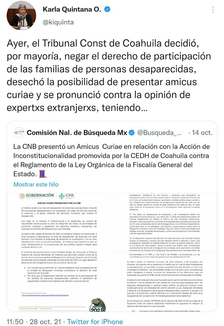 Mensaje de Karla Quintana