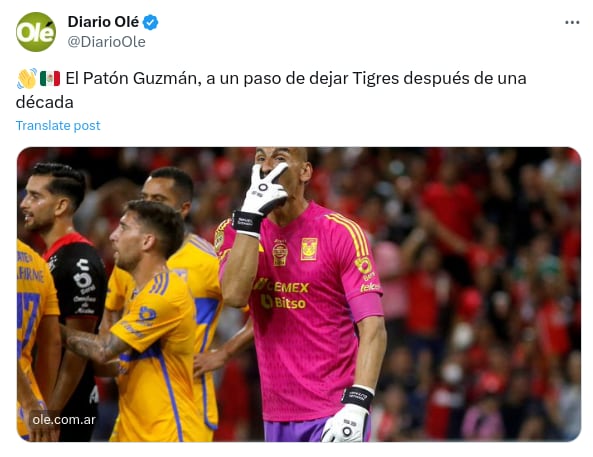 Nahuel Guzmán dejaría Tigres