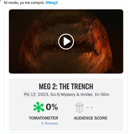 La película de Megalodón 2 y su calificación en Rotten Tomatoes, ha hecho que usuarios quieran verla