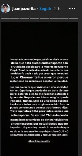 Juanpa Zurita mensaje muerte de George Floyd