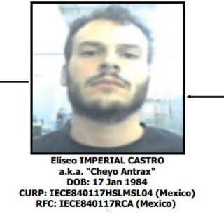 Ficha de búsqueda de Eliseo Imperial “Cheyo Antrax”, sobrino del “Mayo" Zambada