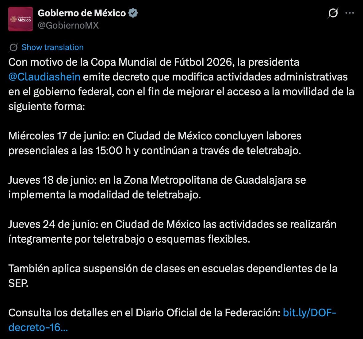 Las nuevas fechas con home office y suspensión de clases por el Mundial 2026