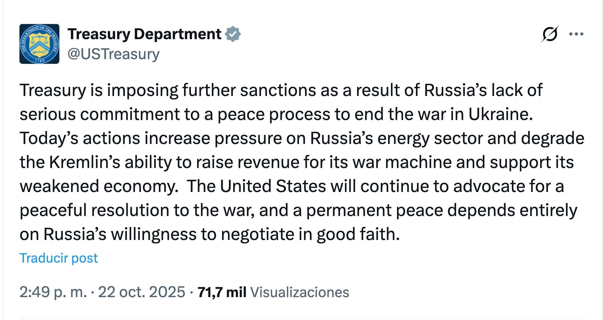 Estados Unidos anuncia nuevas sanciones para Rusia