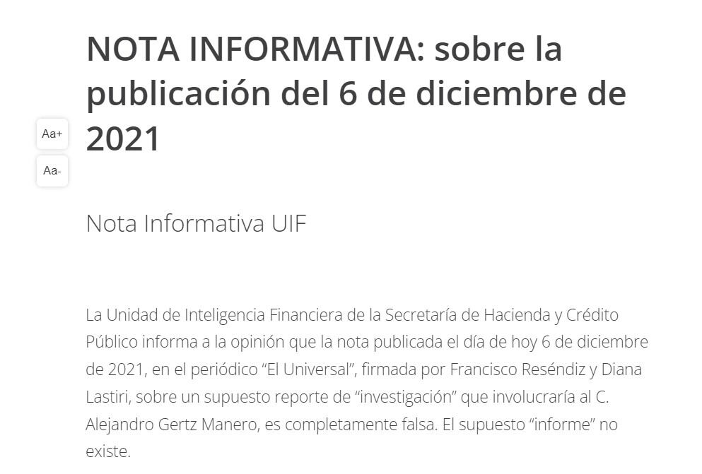 UIF comunicado