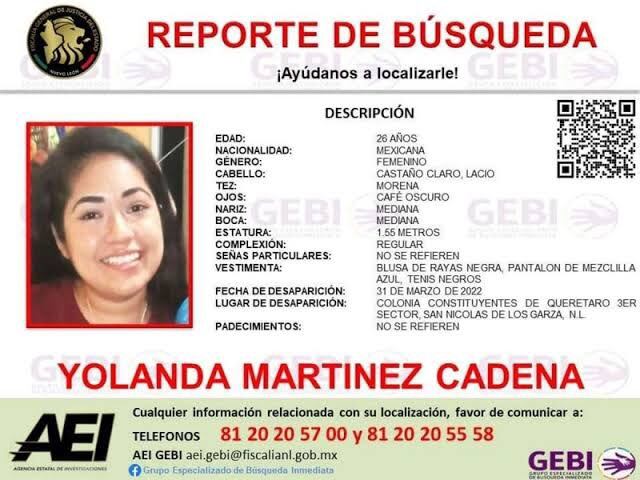 Ficha de búsqueda de Yolanda Martínez Cadena/Twitter