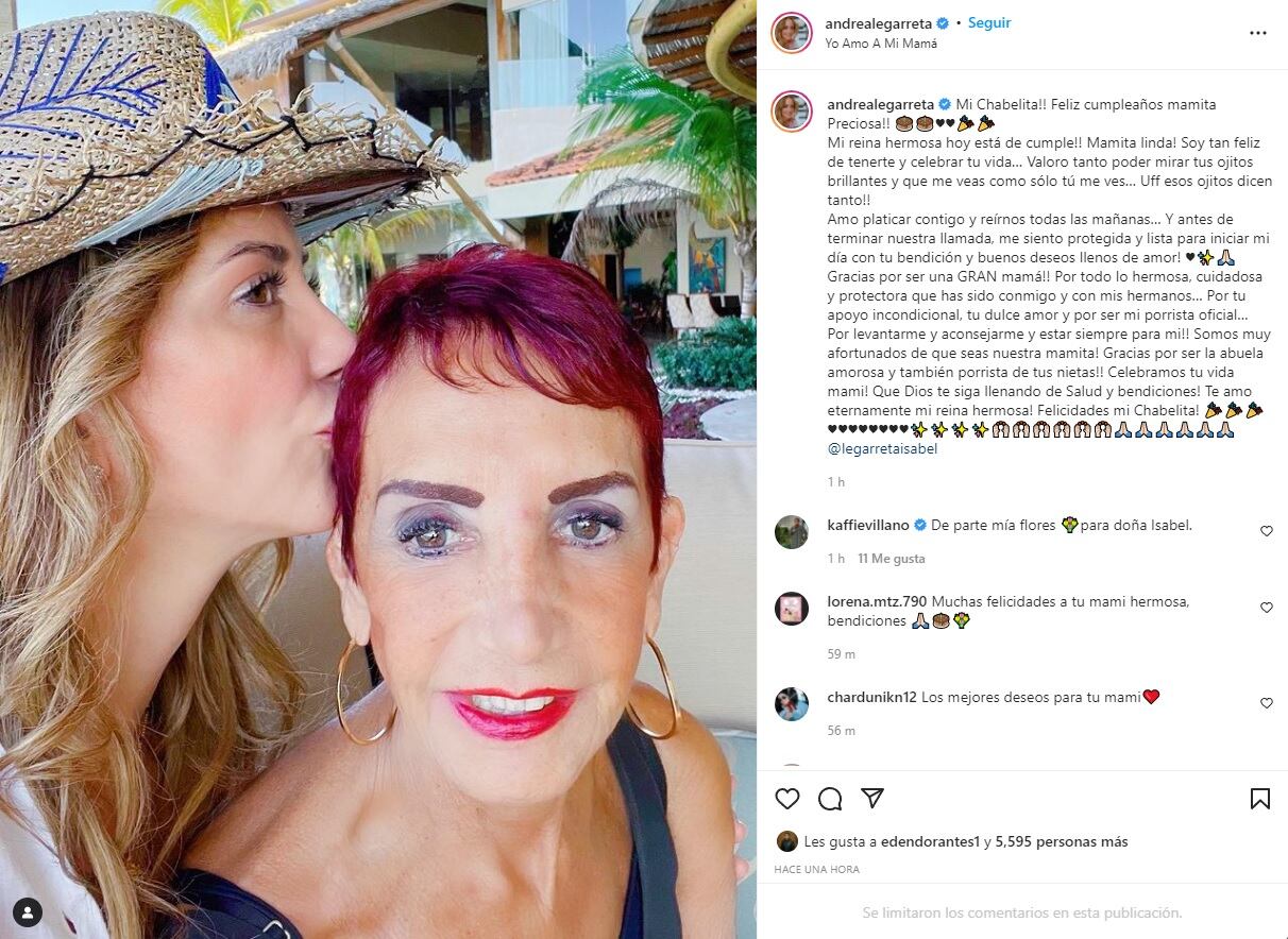 Andrea Legarreta felicita a su mamá Isabel Martínez