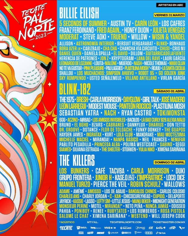 Lineup por día del Tecate Pal Norte 2023