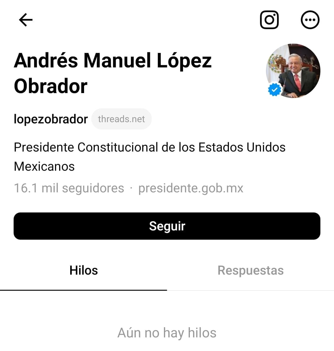 AMLO ya tiene cuenta de Threads en Instagram