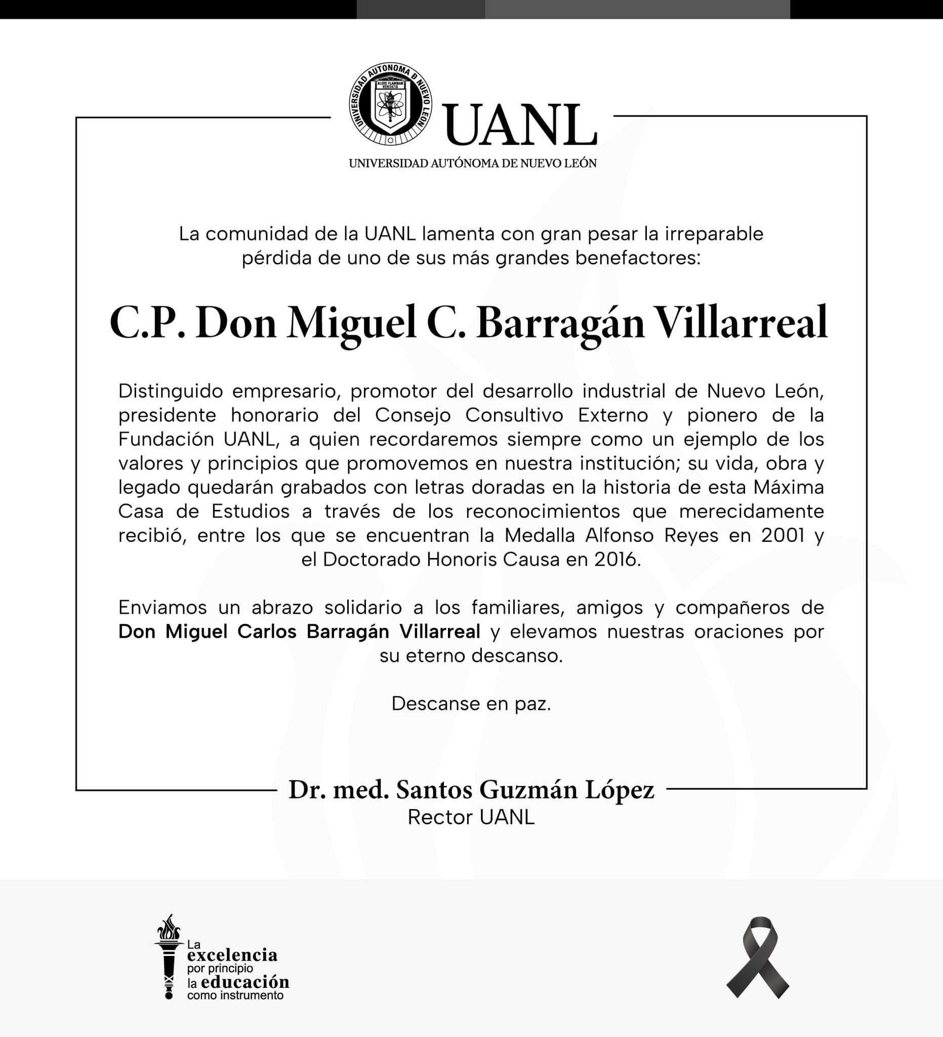 Miguel Carlos Barragán Villarreal murió a los 93 años