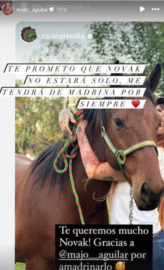 Majo Aguilar amadrino a Novak, un caballo que pertenece al santuario Cuacolandia de Elena Larrea