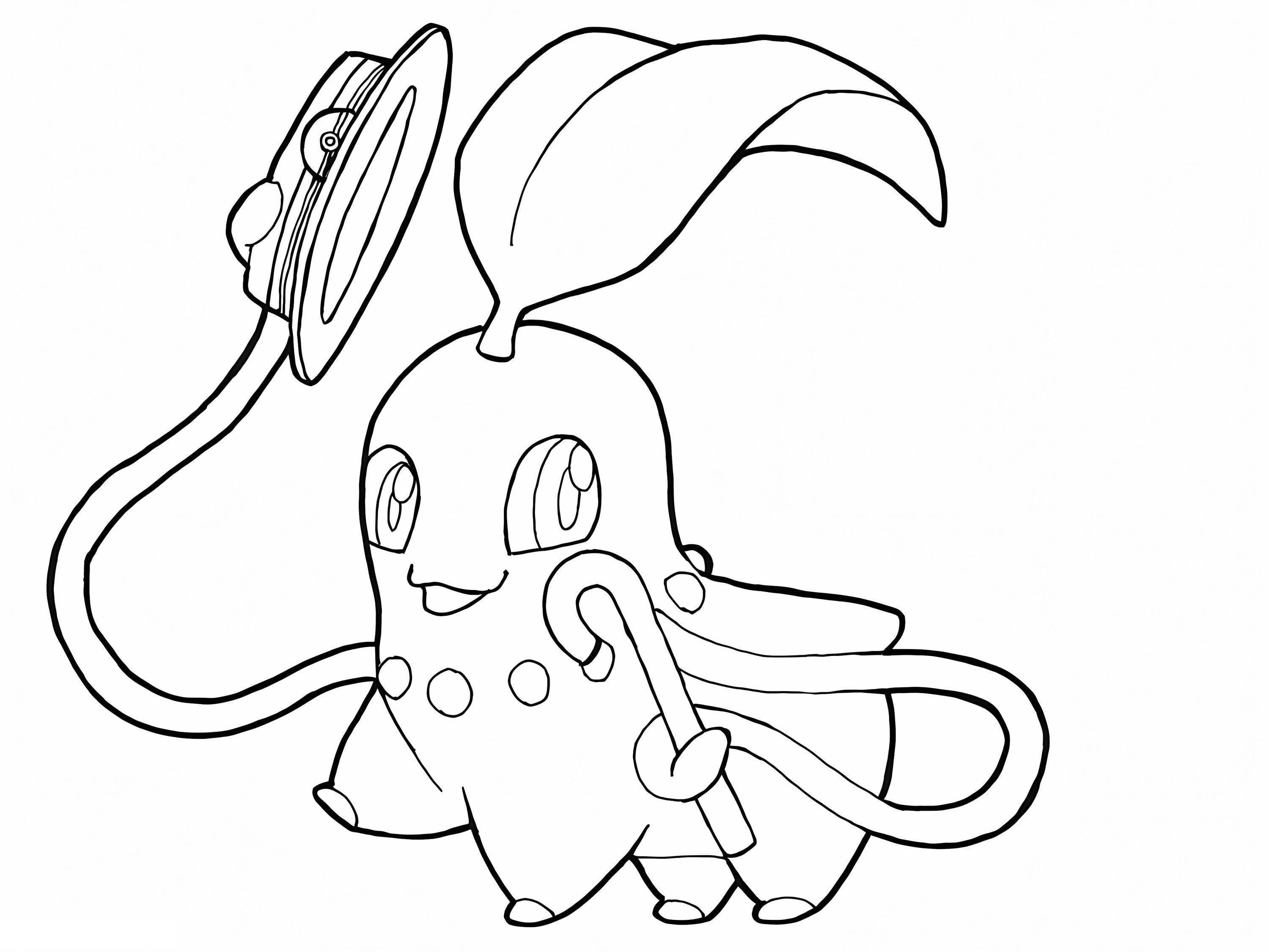 Un dibujo para colorear de Chikorita con sombrero