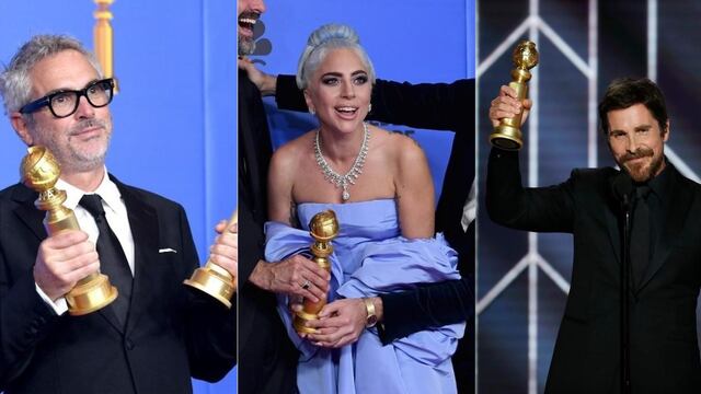 El director Alfonso Cuarón; la cantante Lady Gaga; y el actor Christian Bale, lo mejor de la noche