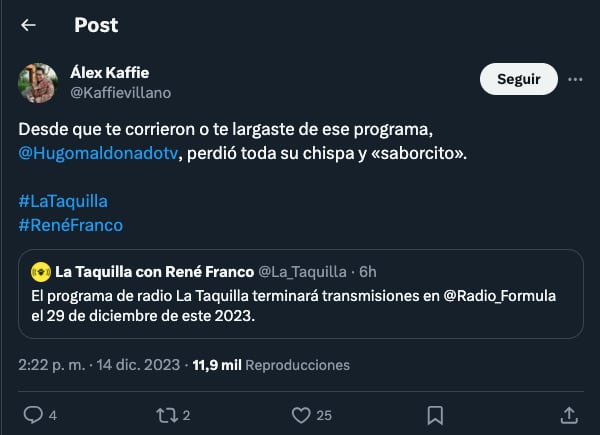 A Álex Kaffie no le gustaba el programa de René Franco en Radio Fórmula