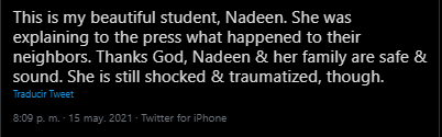 Tweet de la maestra de Nadeen Abdel-Tai.