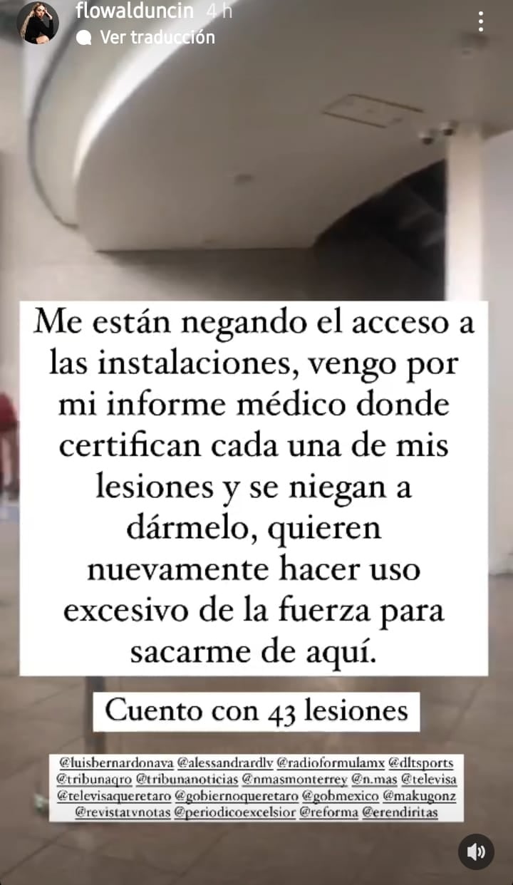 Florencia Alduncin denuncia que fiscalía le niega el informe médico que acredita 43 lesiones sufridas por policías de Querétaro.