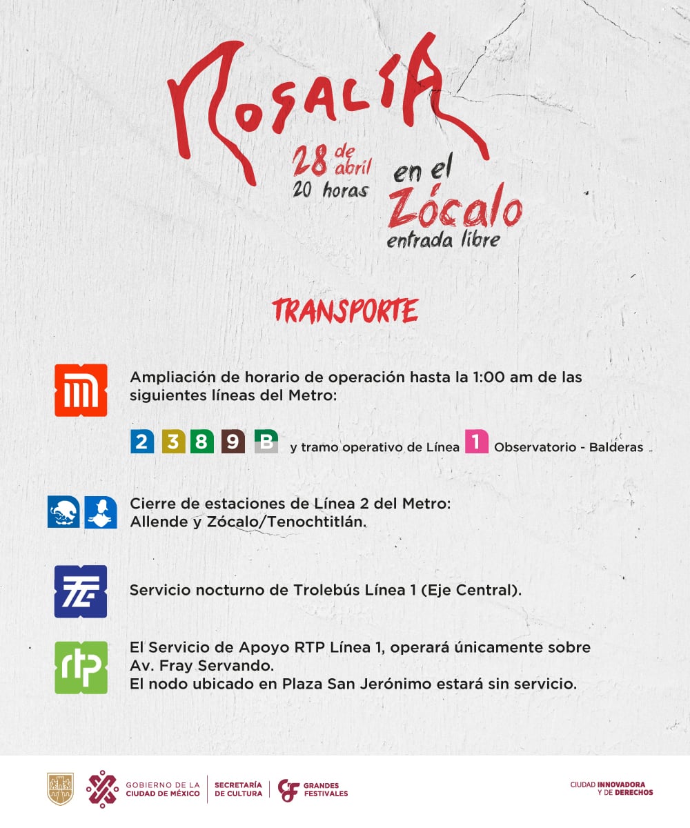 Transporte concierto Rosalía Zócalo CDMX