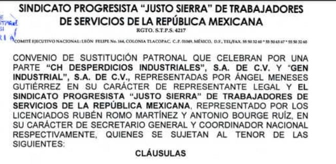 Sindicato “Justo Sierra”, convenio de sustitución patronal