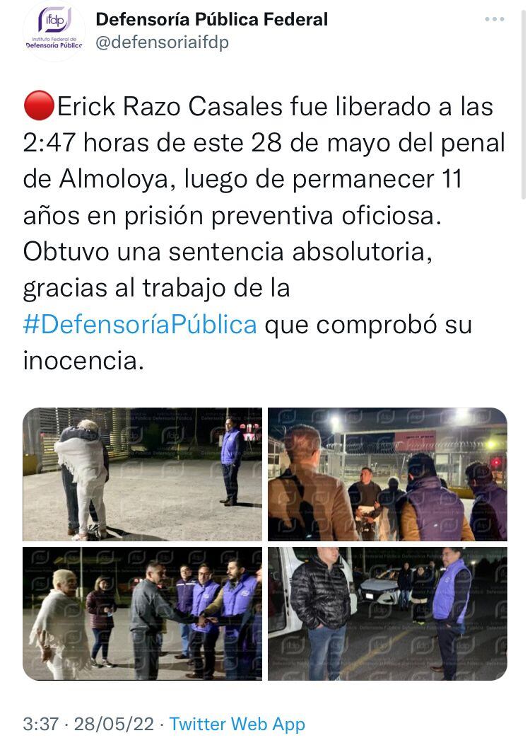 IFDP sobre la liberación de Erick Razo