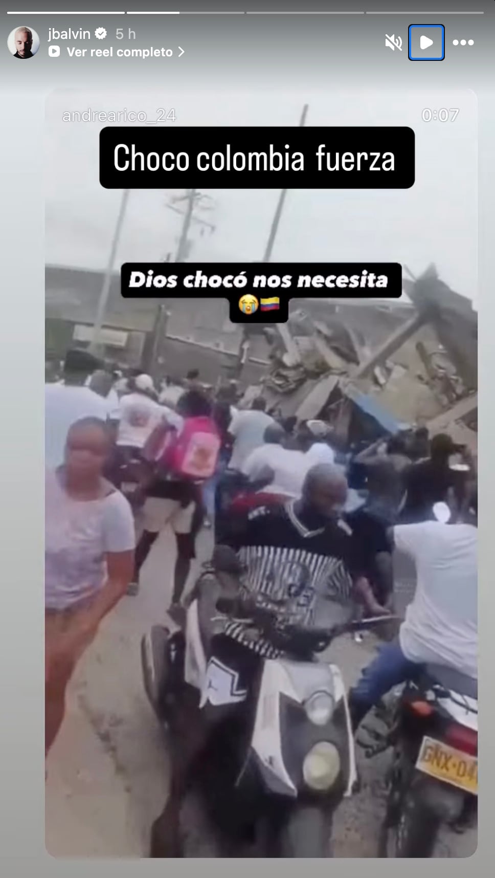 J Balvin pide apoyo para Chocó, epicentro del terremoto
