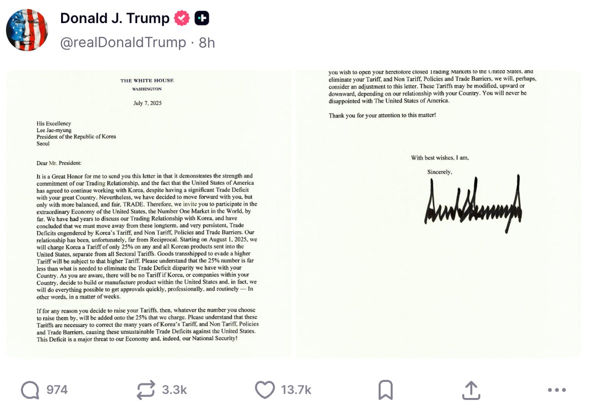 Notificación de Donald Trump a Corea del Sur