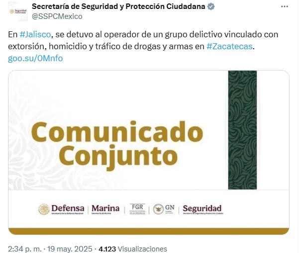 Zacatecas: Detienen a generador de violencia del CJNG