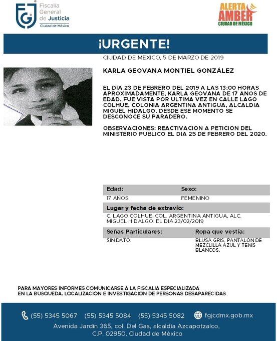 Karla Geovana Montiel González. Alerta Amber