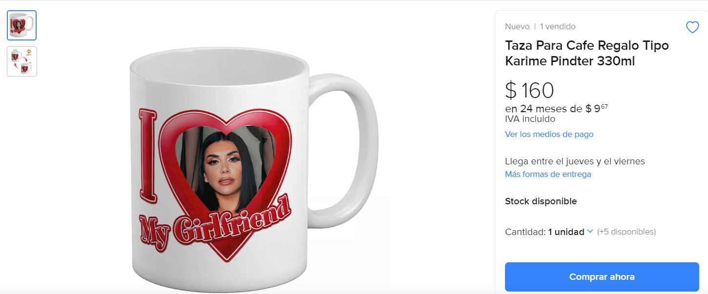 Taza con el rostro de Karime Pindter en venta en Mercado Libre