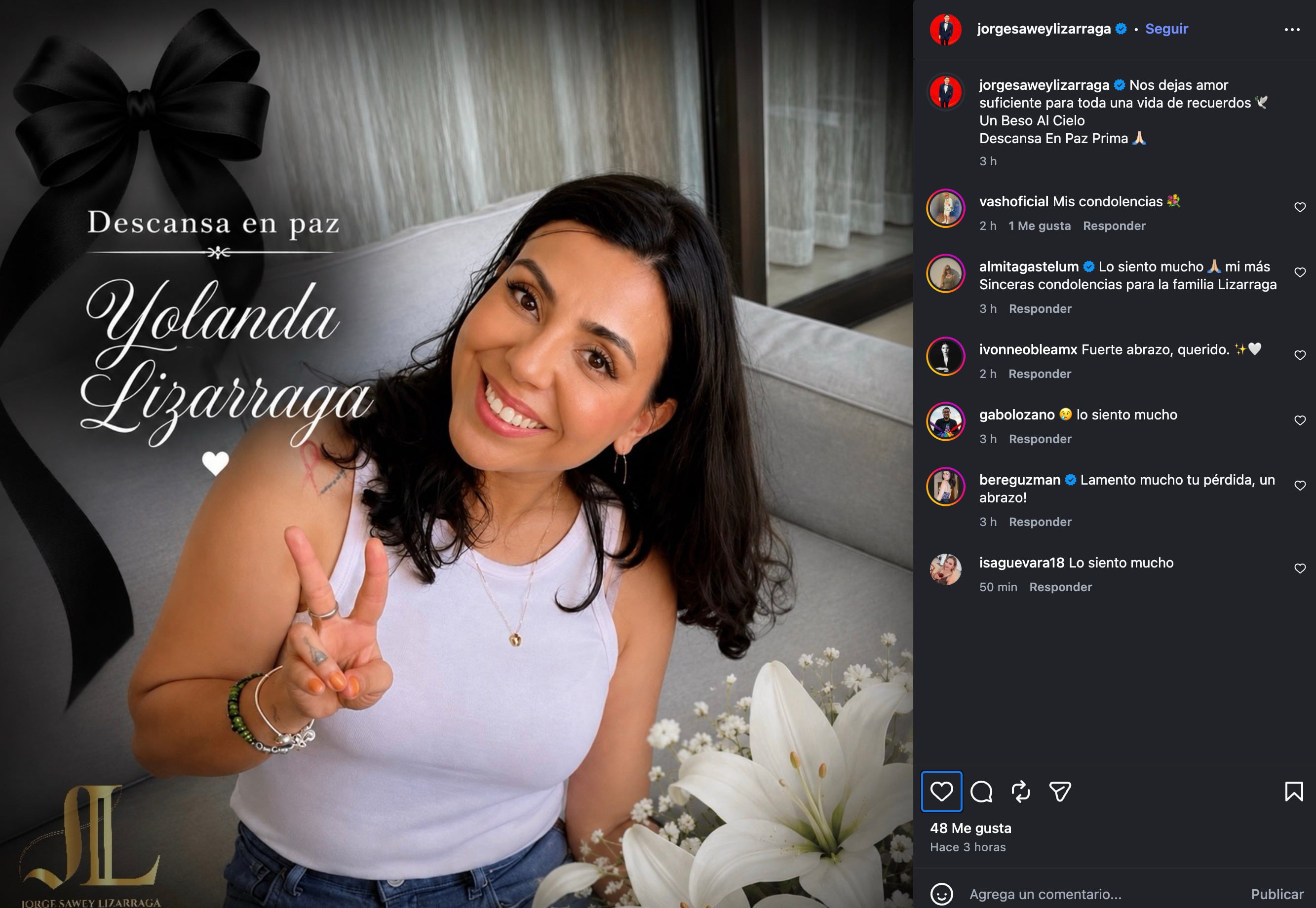 Jorge Lizárraga se despide su prima, Yolanda Lizárraga Félix