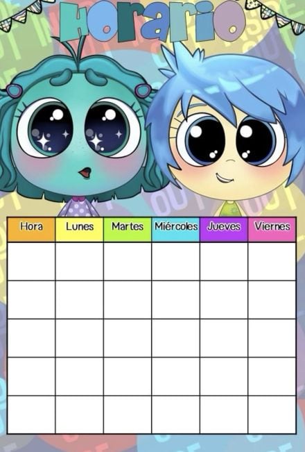 Horario escolar de Intensamente 2 para imprimir de Envidia y Alegría