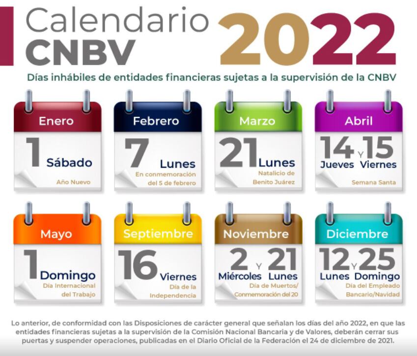Calendario CNBV 2022