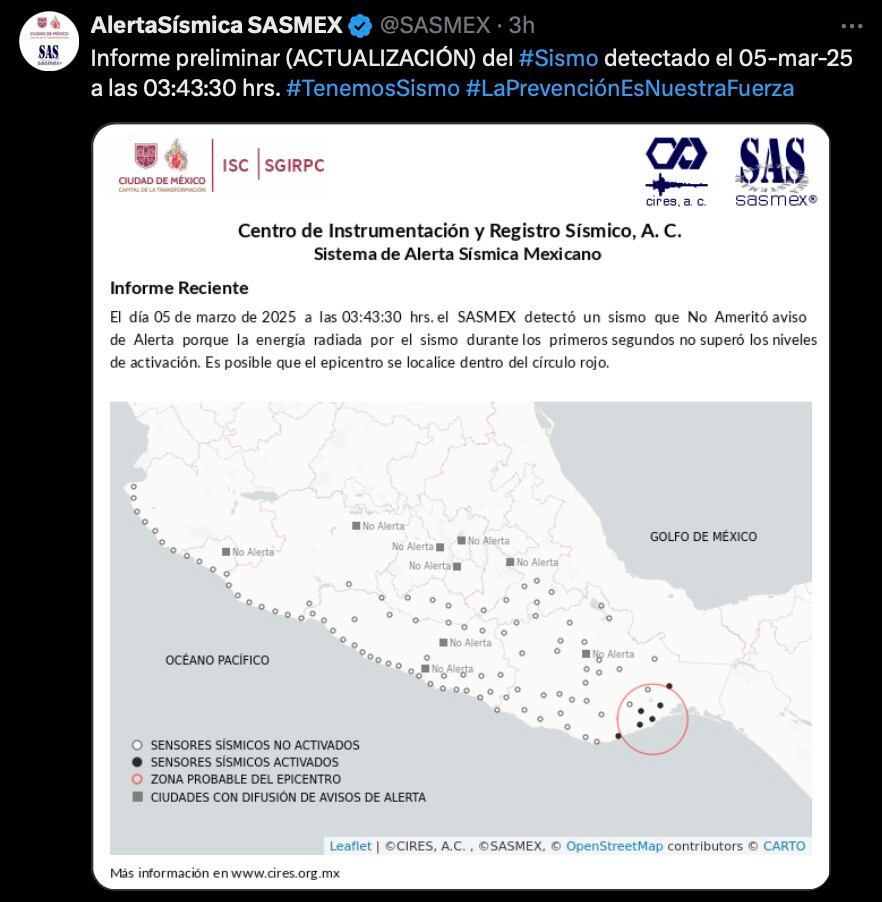 Temblor hoy en México