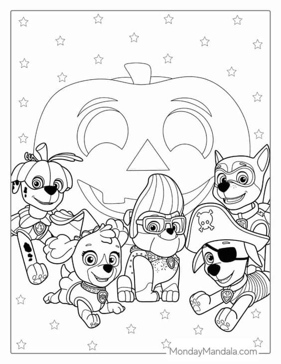 Dibujos de Skye brujita de Paw Patrol para colorear por Halloween