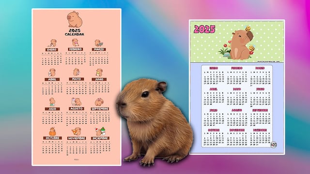 Calendario 2025 de capibara para imprimir
