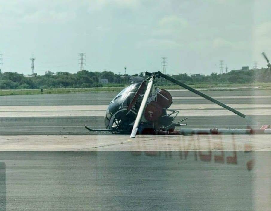 Así terminó el helicóptero que se desplomó en Aeropuerto Internacional de Ciudad del Carmen