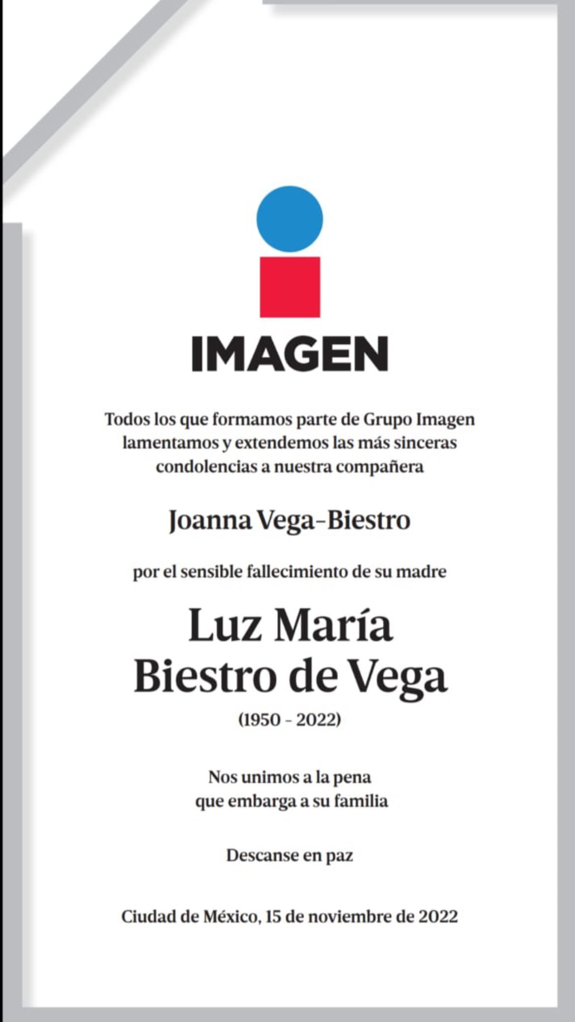 Muere mamá de Joanna Vega-Biestro