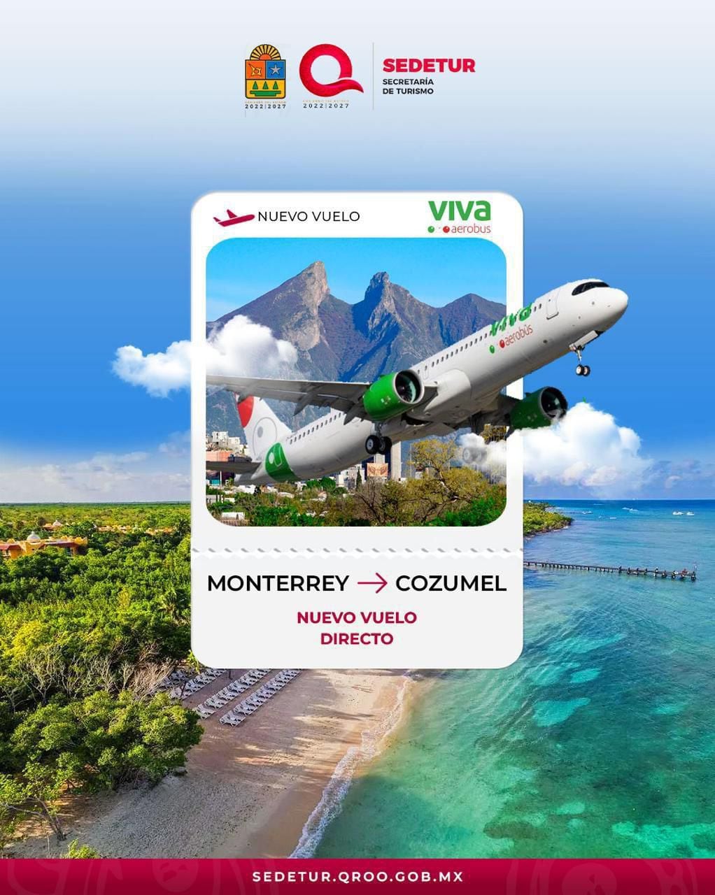 Cozumel fortalece turismo con nueva ruta aérea desde Monterrey