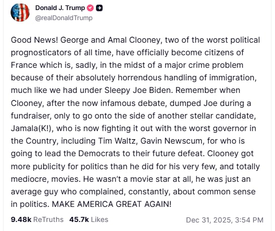 Donald Trump critica a George Clooney por su naturalización francesa